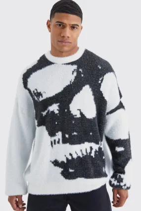 Oversized Fluffy Skull Knitted Sweater