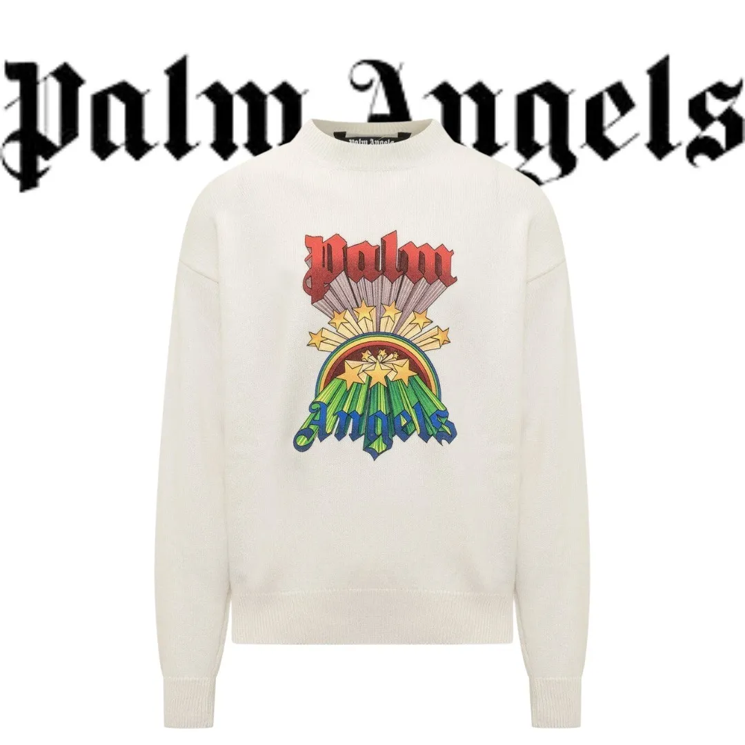 Palm Angels  |Crew Neck Wool Cashmere Street Style Logo Sweaters