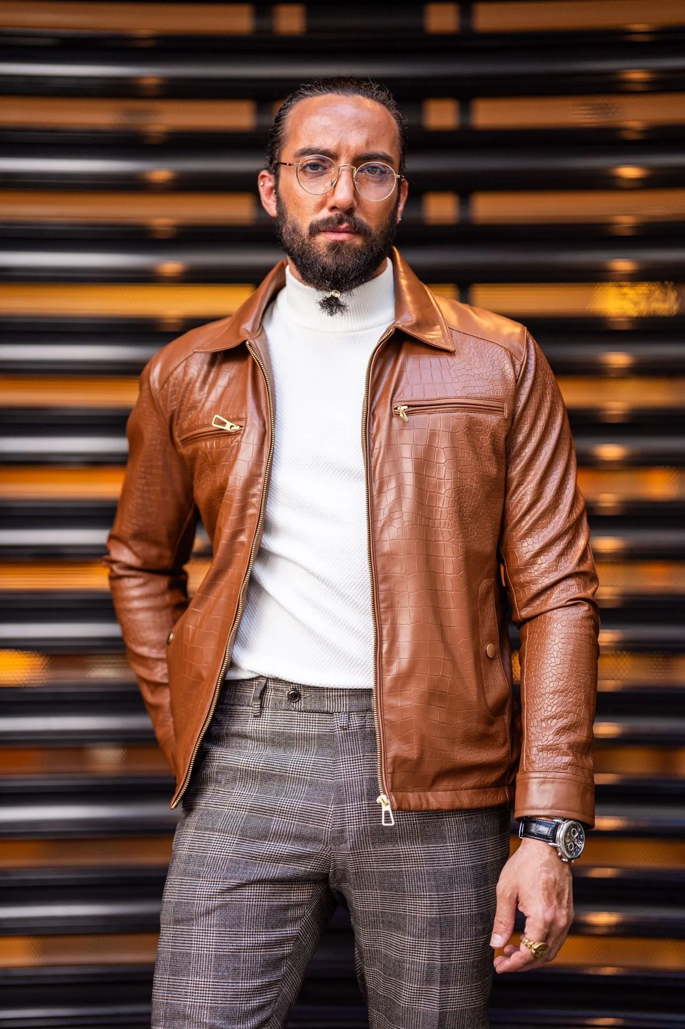 Paris Tan Slim Fit Zipper Leather Jacket