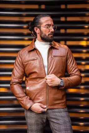 Paris Tan Slim Fit Zipper Leather Jacket