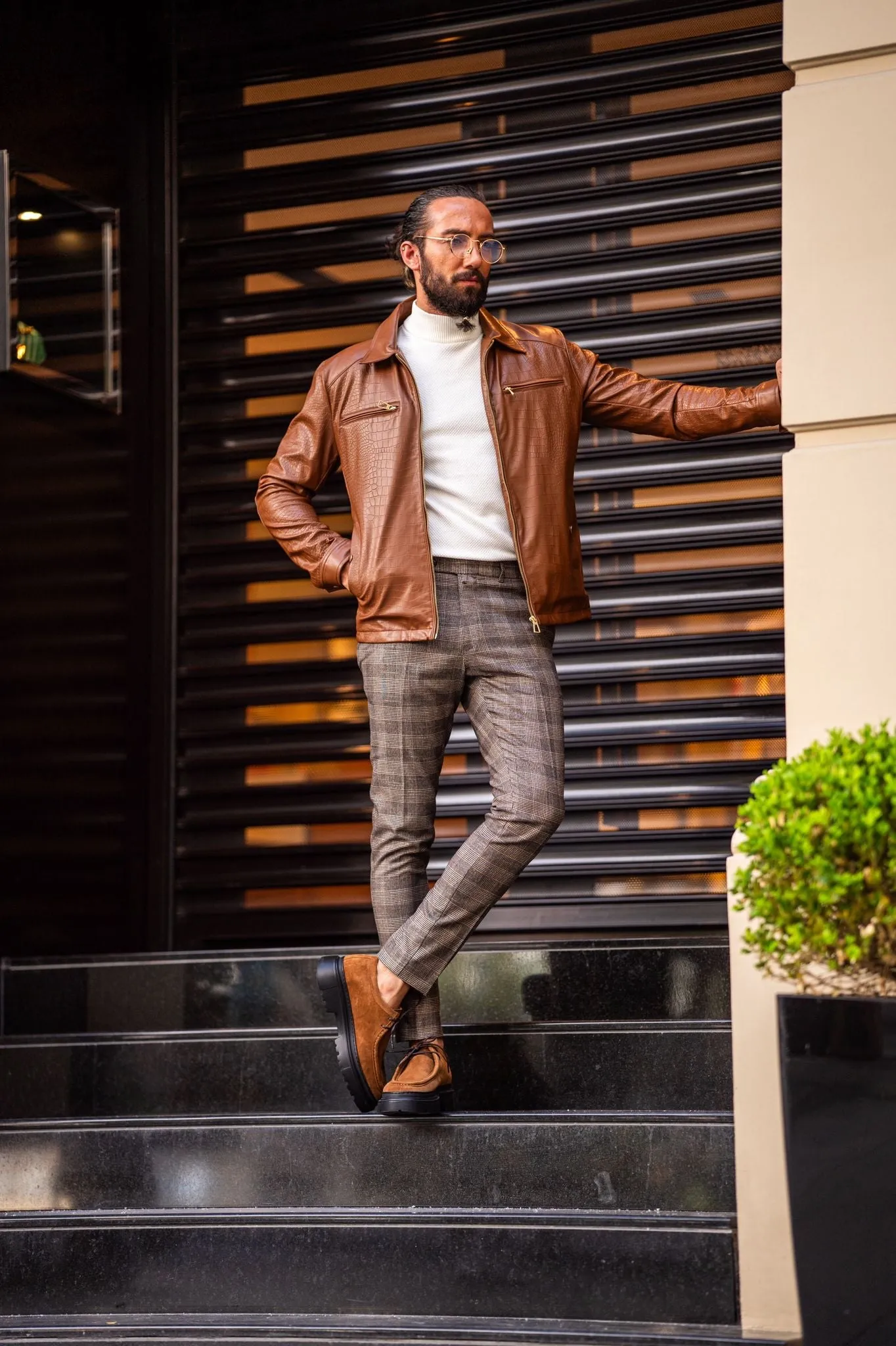 Paris Tan Slim Fit Zipper Leather Jacket