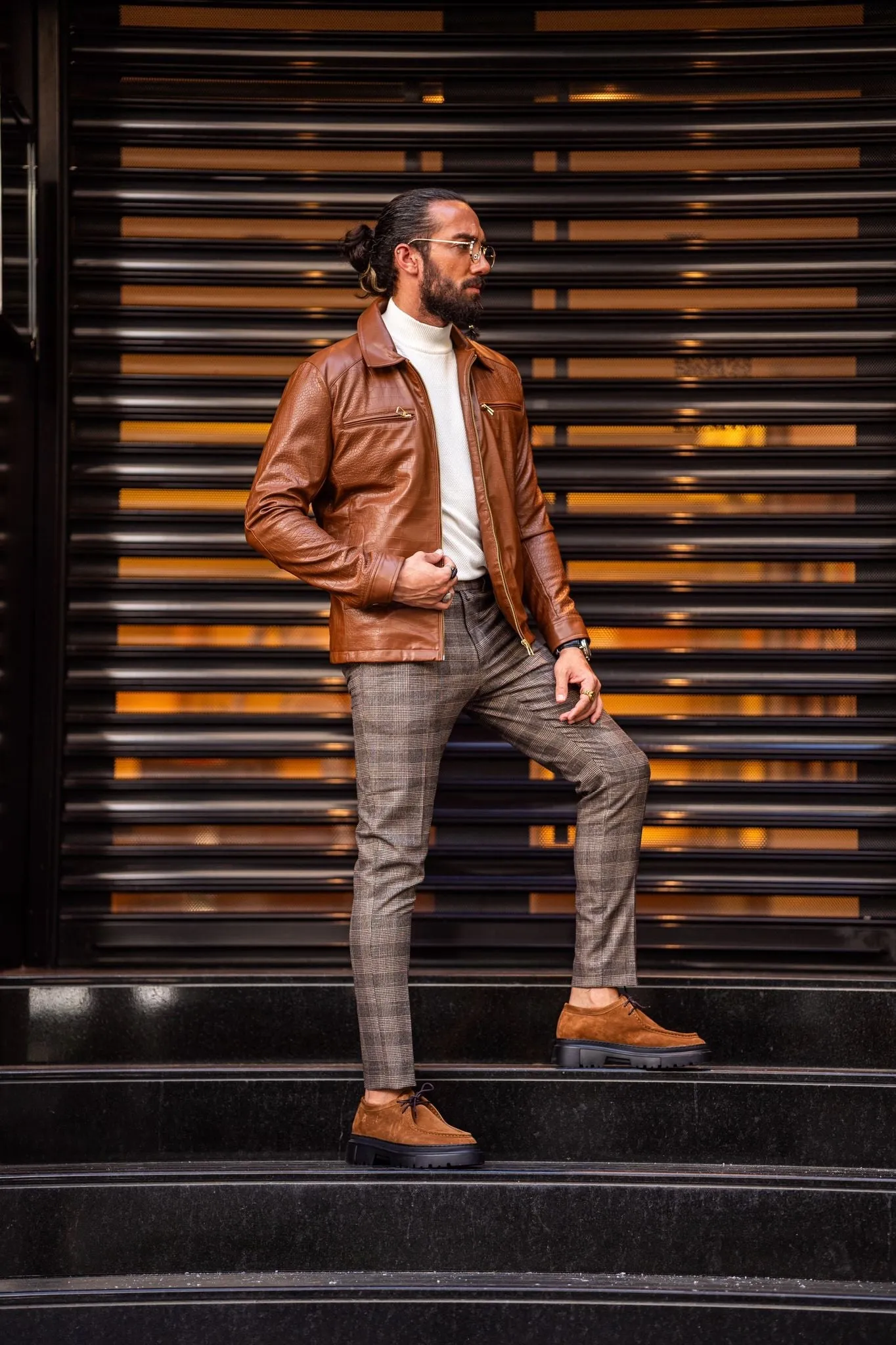 Paris Tan Slim Fit Zipper Leather Jacket