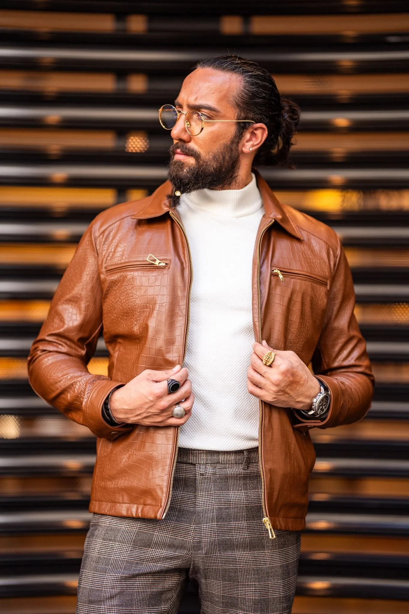 Paris Tan Slim Fit Zipper Leather Jacket