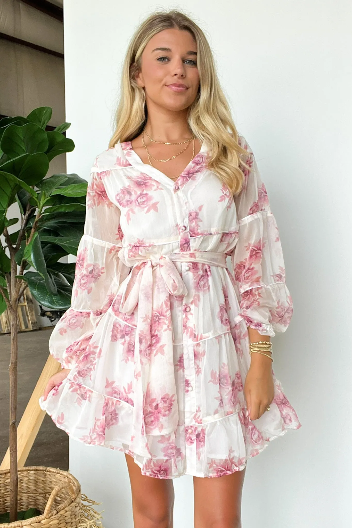 Perfect Concept Long Sleeve Floral Button Up Dress