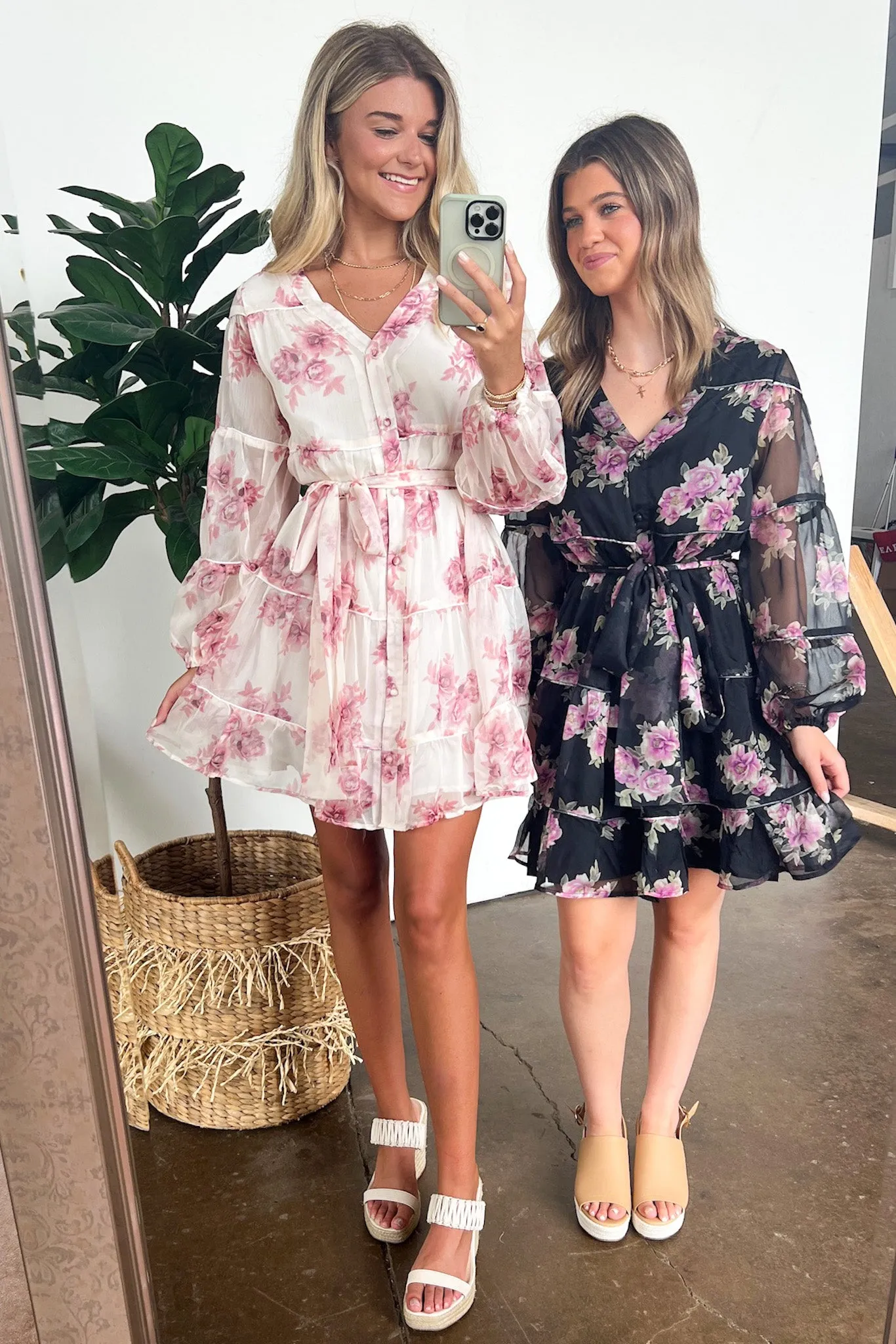 Perfect Concept Long Sleeve Floral Button Up Dress