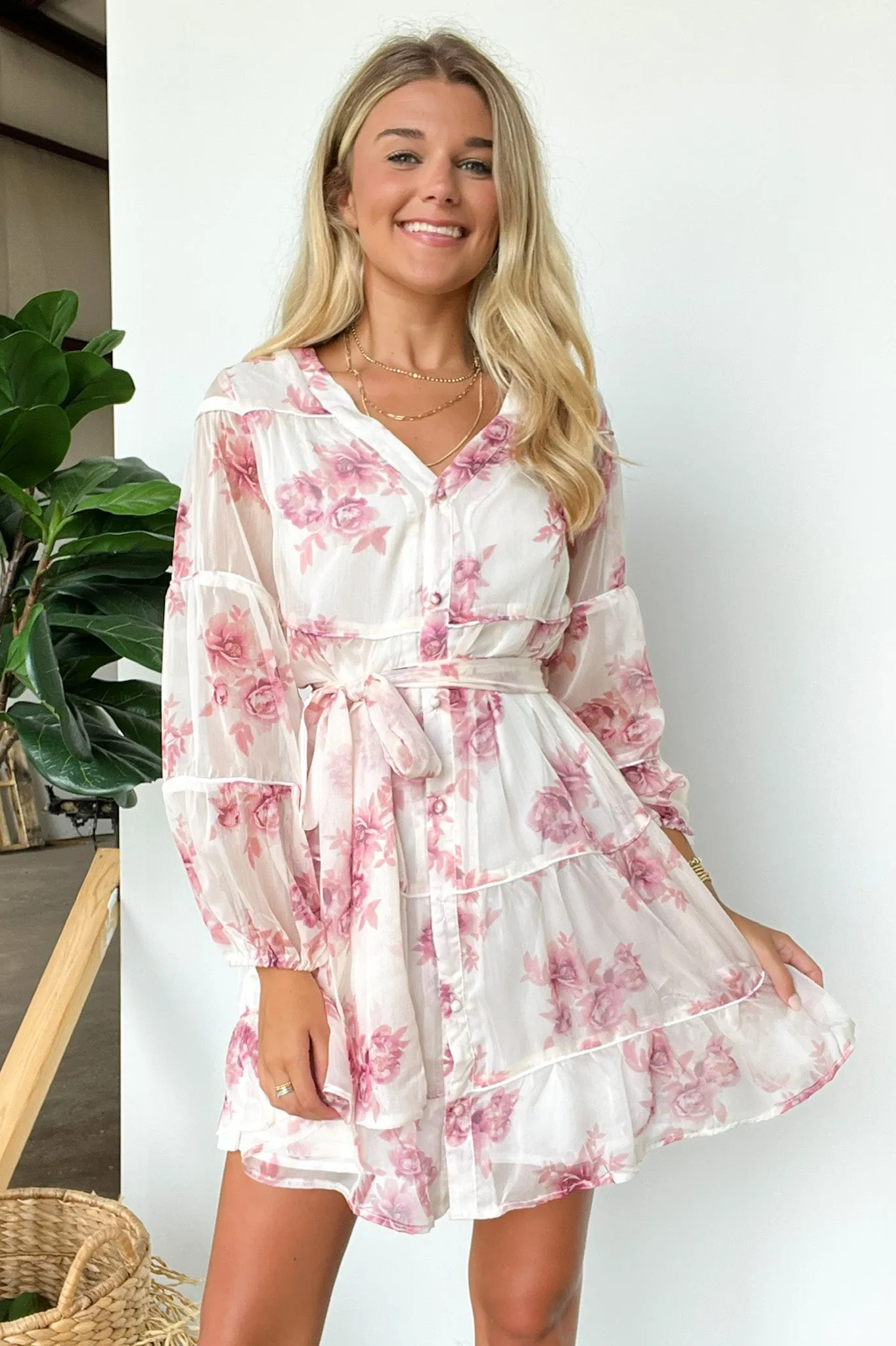 Perfect Concept Long Sleeve Floral Button Up Dress