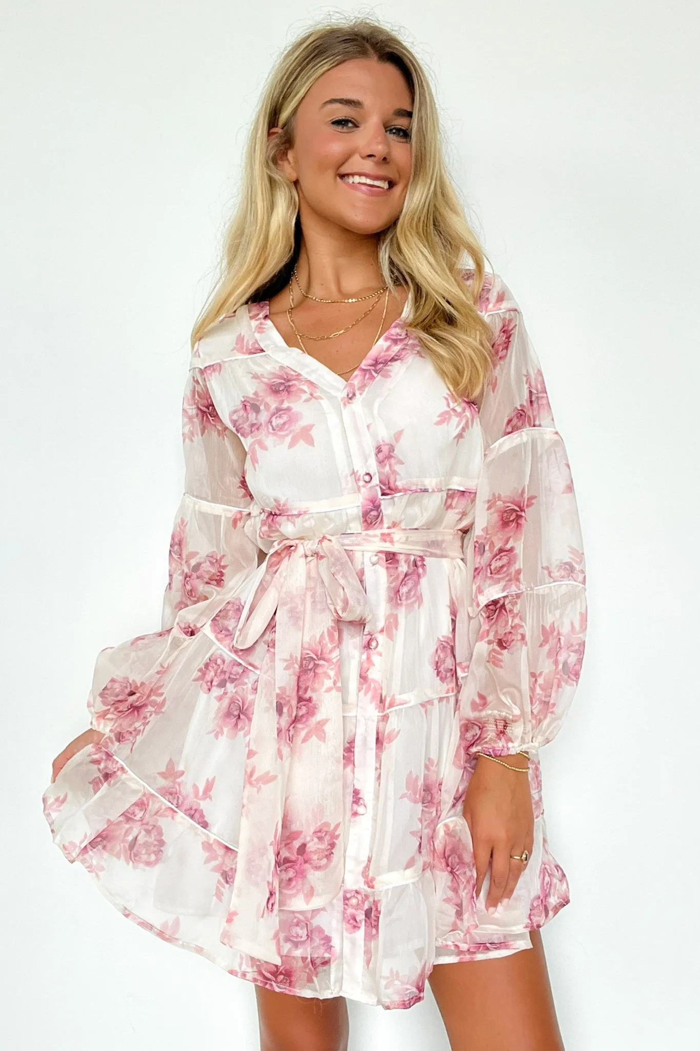 Perfect Concept Long Sleeve Floral Button Up Dress