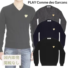 PLAY COMME des GARCONS  |Unisex Wool V-Neck Long Sleeves Logo Sweaters