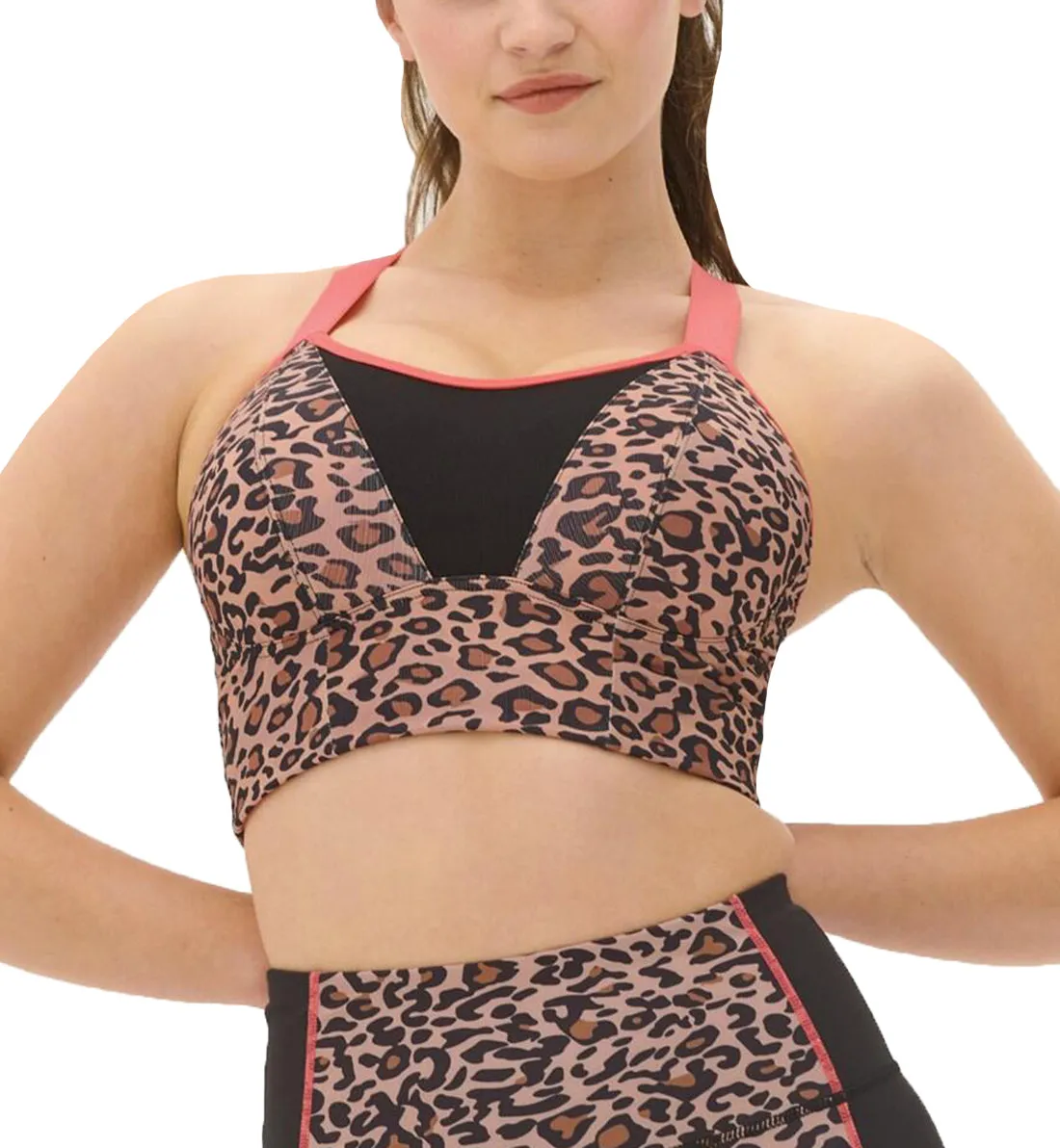 Pour Moi Energy Pulse Longline Underwire Light Padded Sports Bra (97012) - Leopard/Coral