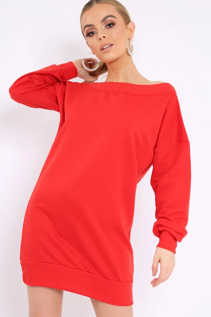 Red Bardot Sweater Dress - Ariel