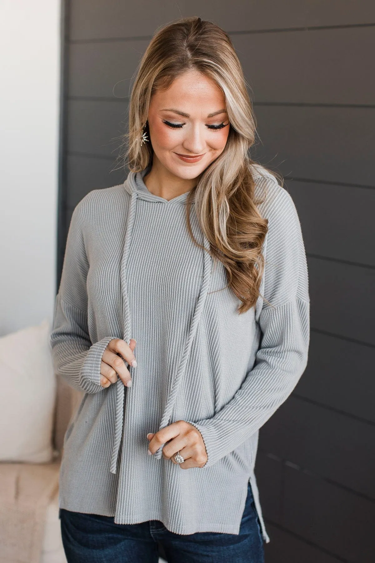 Remember The Night Hooded Knit Top- Grey