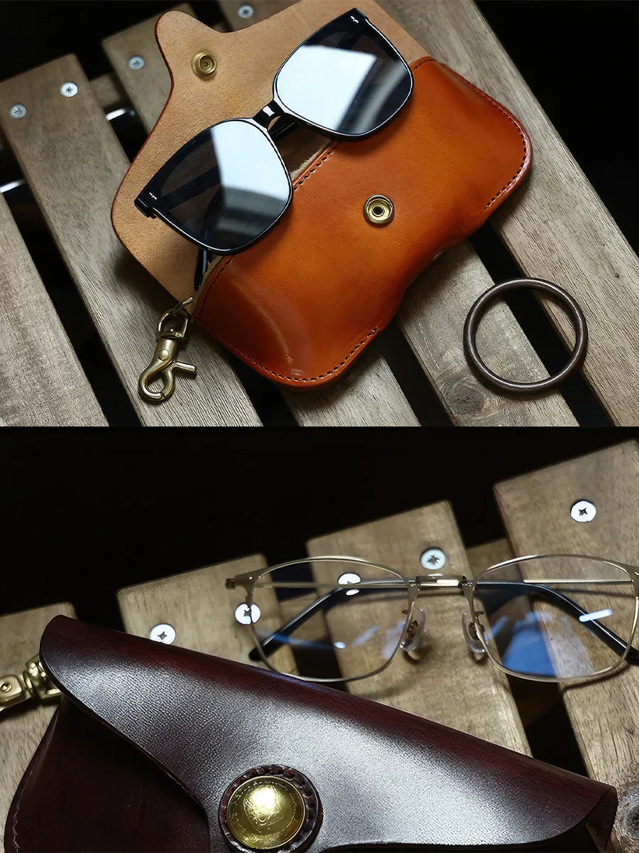 Retro Handmade Leather Glasses Case | Coin Button