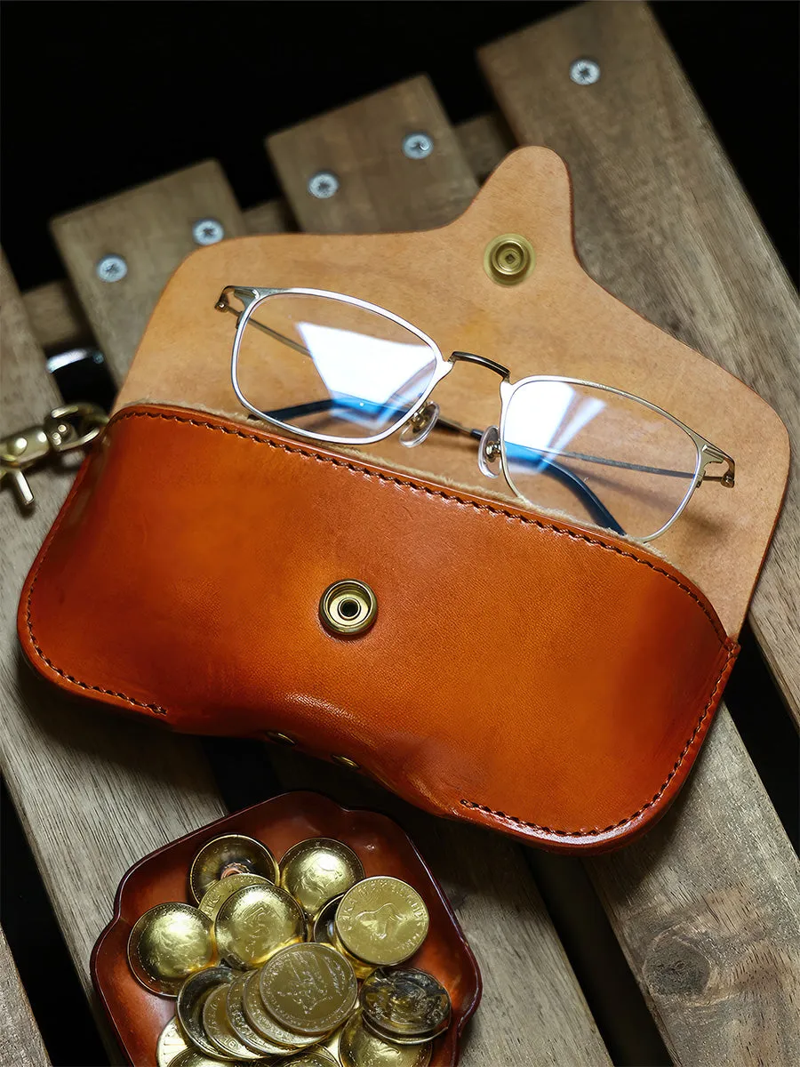 Retro Handmade Leather Glasses Case | Coin Button