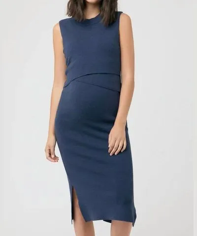 Ripe Layered Knit Nursing Dress In Navy