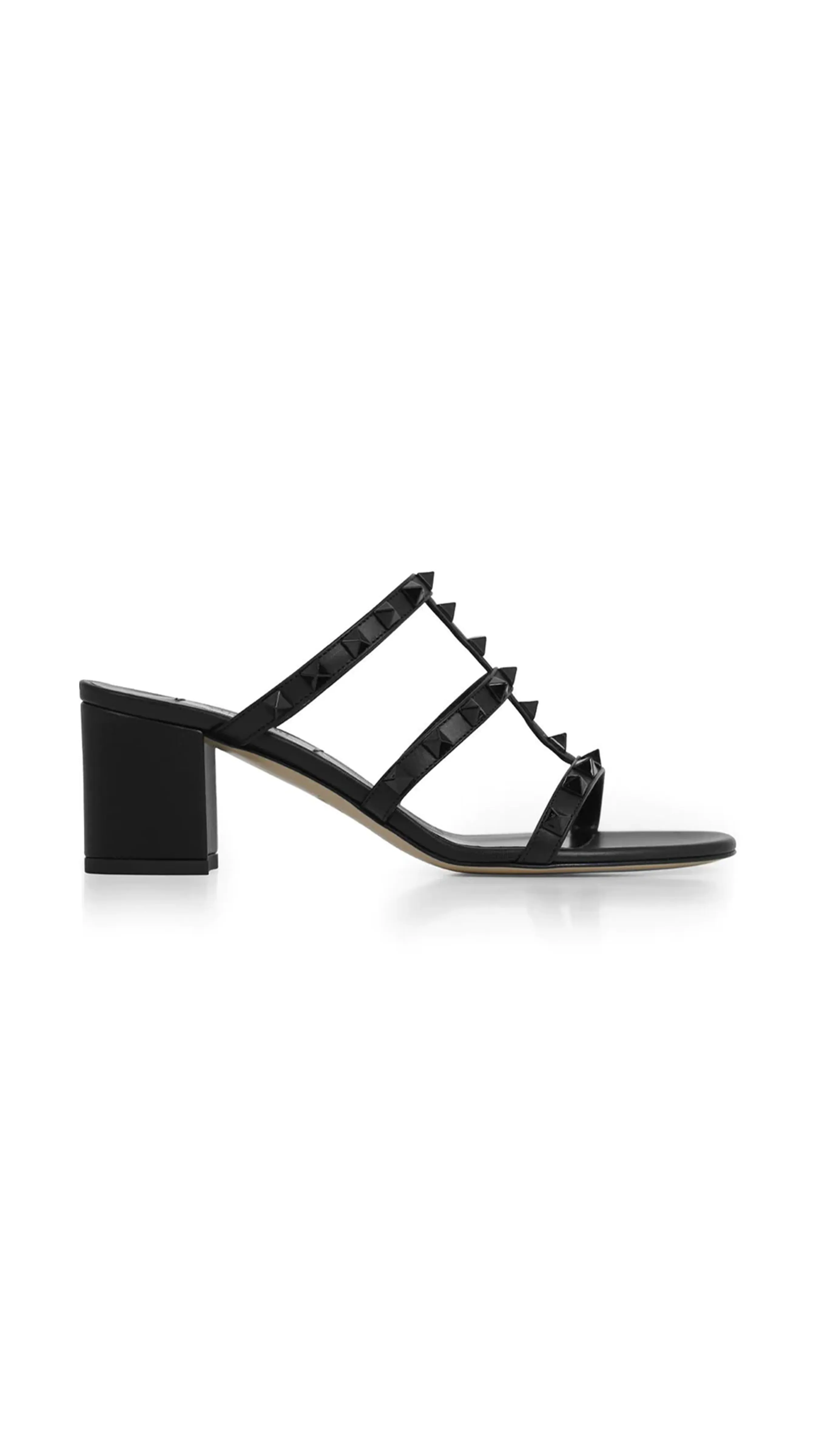 Rockstud Calfskin Leather Slide Sandal 60MM - Black