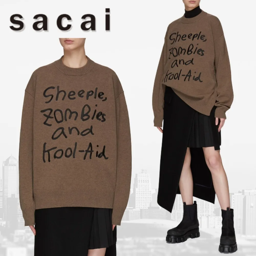 sacai  |Unisex Wool Street Style Collaboration Long Sleeves Logo