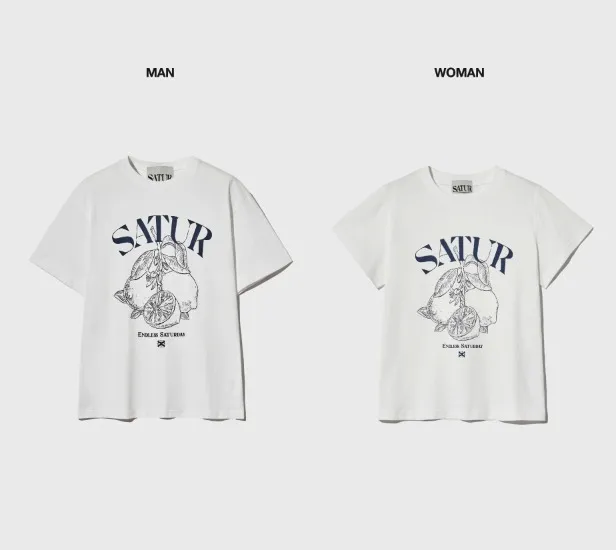 SATUR  |Unisex U-Neck Cotton Oversized Logo T-Shirts