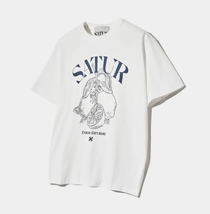 SATUR  |Unisex U-Neck Cotton Oversized Logo T-Shirts