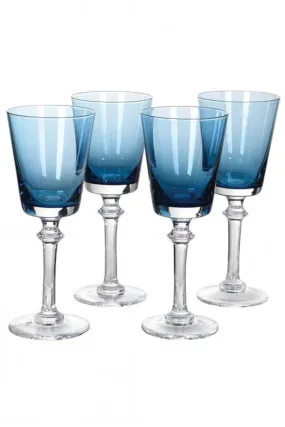 Set of 4 Blue White Wine Glasses    