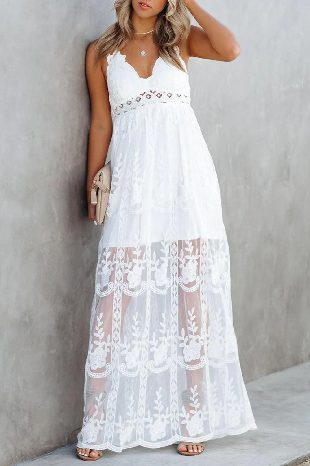 Spaghetti Strap Lace Maxi Dress