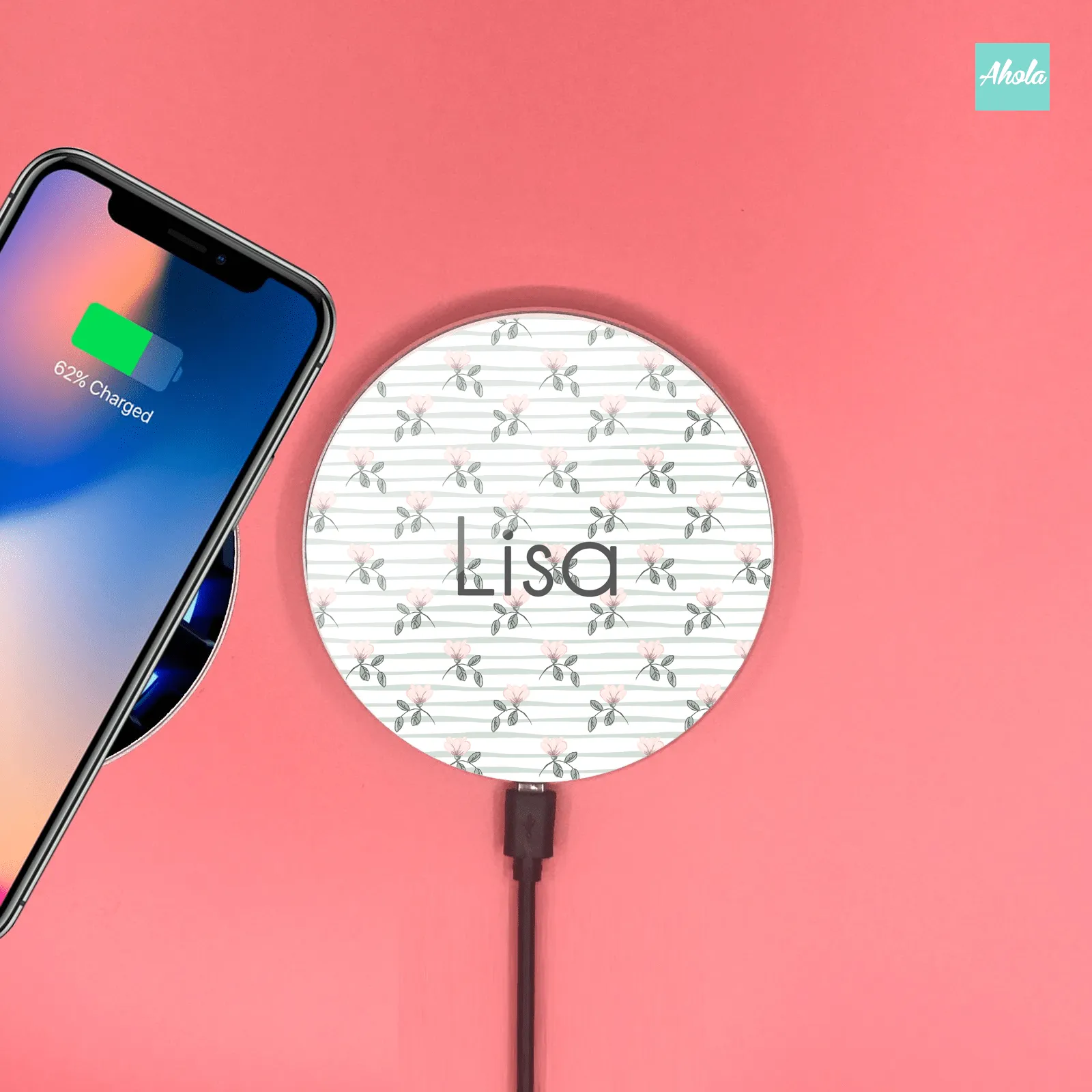 【Stripey flower】15W Ultra thin FastWireless Charger Pad 條紋花朵名字無線差電板