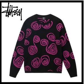 STUSSY  |Unisex Street Style Logo Skater Style Sweaters