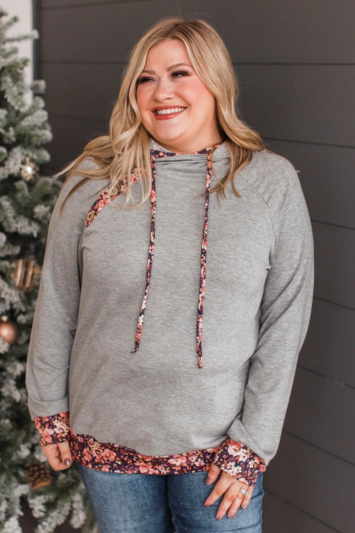 Sure To Impress Hooded Pullover Top- Heather Grey