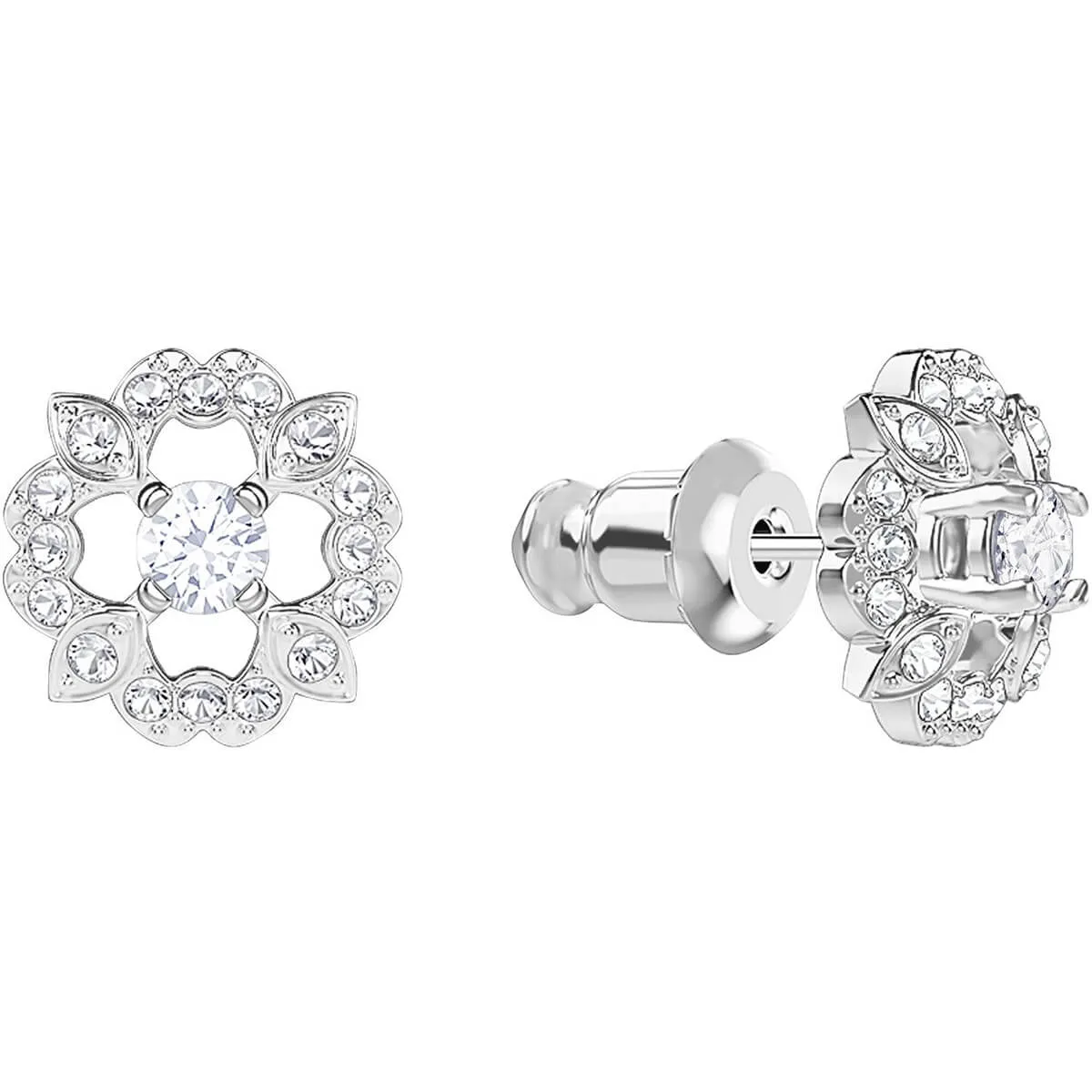 Swarovski SPARKLING DANCE FLOWER PIERCED EARRINGS, White, Rhodium -5396227