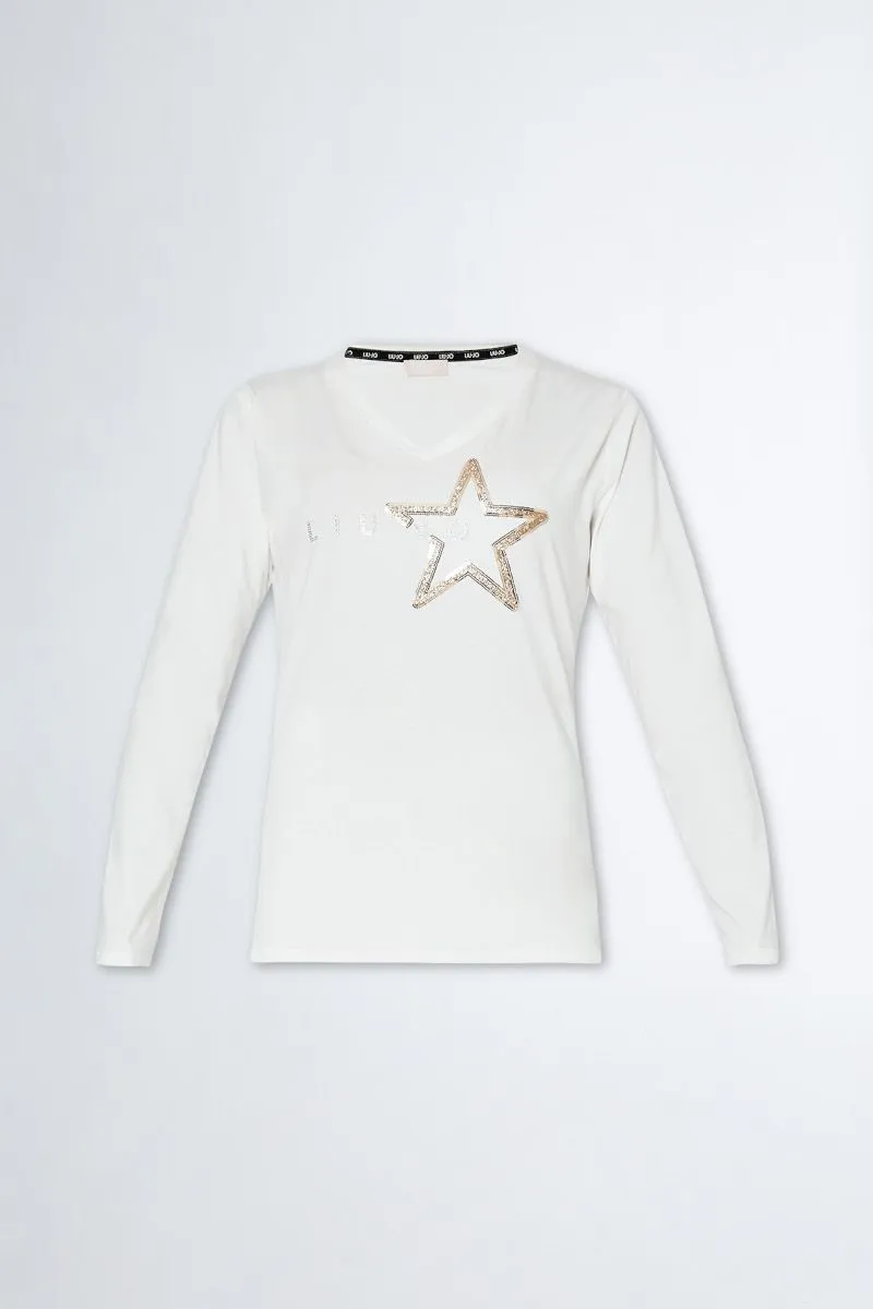 T-shirt con stella e logo donna Bianco