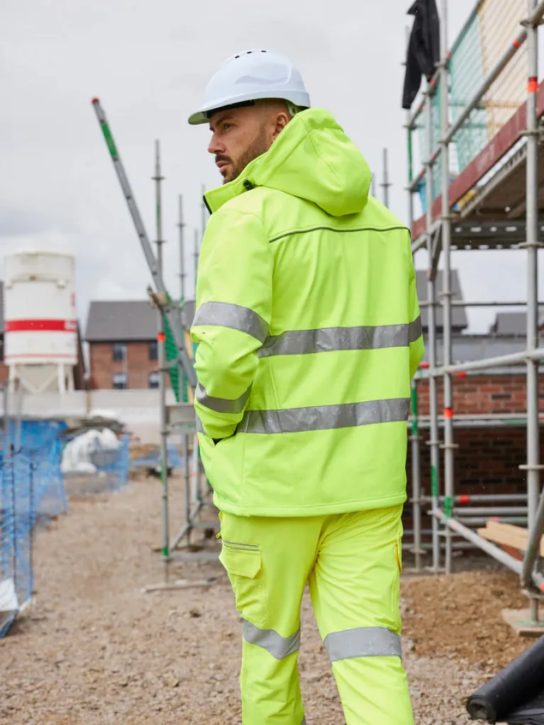 TAPED HI VIS SOFT SHELL JACKET WITH HOOD