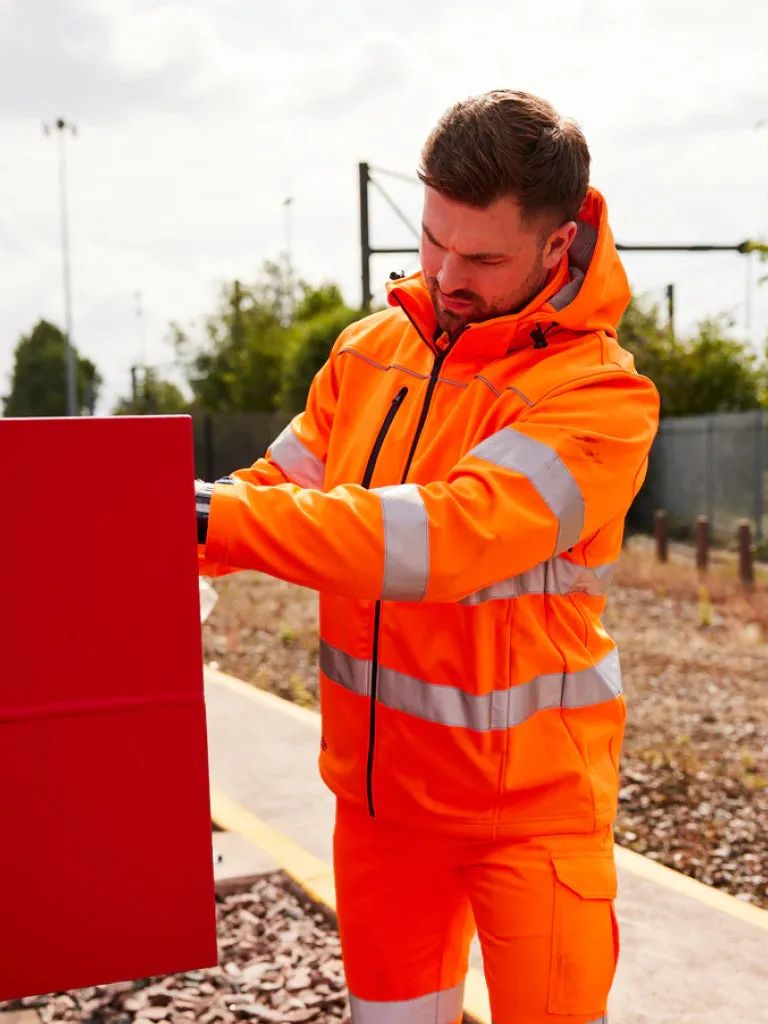 TAPED HI VIS SOFT SHELL JACKET WITH HOOD