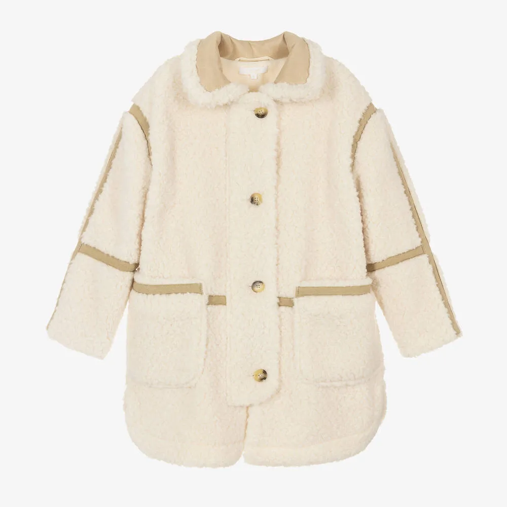 Teen Girls Ivory Sherpa Fleece Coat