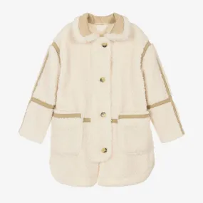 Teen Girls Ivory Sherpa Fleece Coat