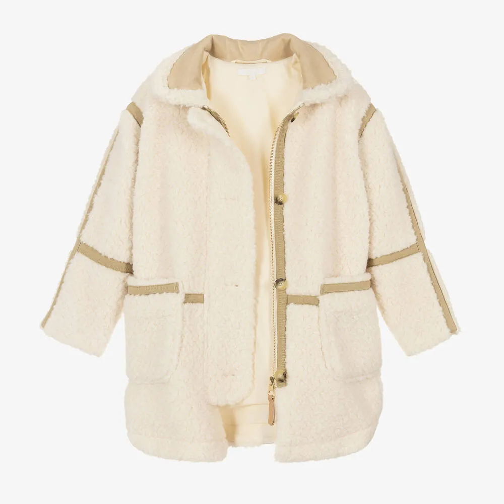 Teen Girls Ivory Sherpa Fleece Coat