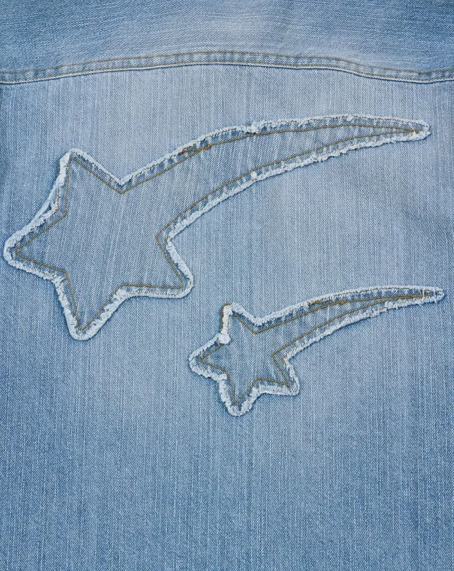 THE MUSEUM VISITOR  |[THE MUSEUM VISITOR]★STAR DAMAGED DENIM HALF SHIRTS