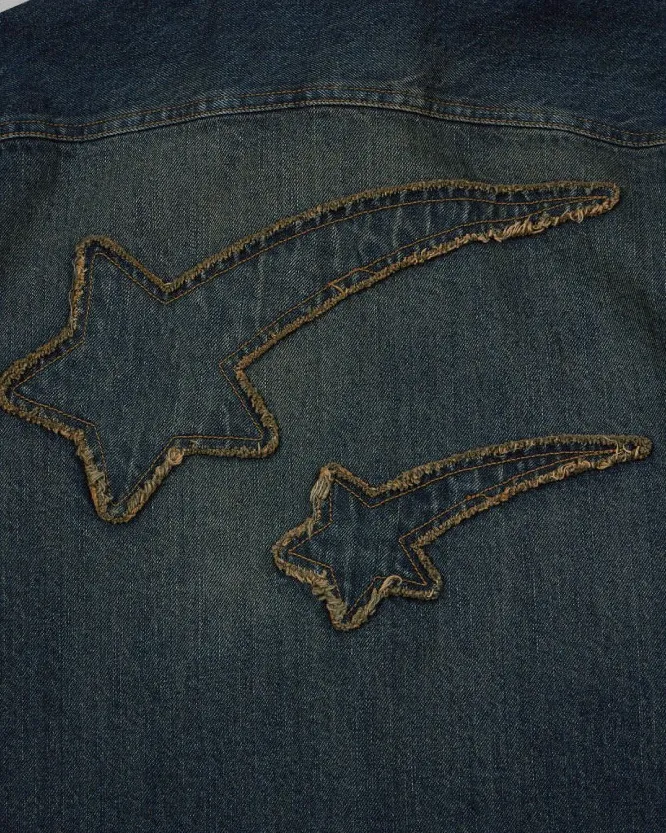 THE MUSEUM VISITOR  |[THE MUSEUM VISITOR]★STAR DAMAGED DENIM HALF SHIRTS