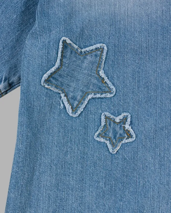 THE MUSEUM VISITOR  |[THE MUSEUM VISITOR]★STAR DAMAGED DENIM HALF SHIRTS