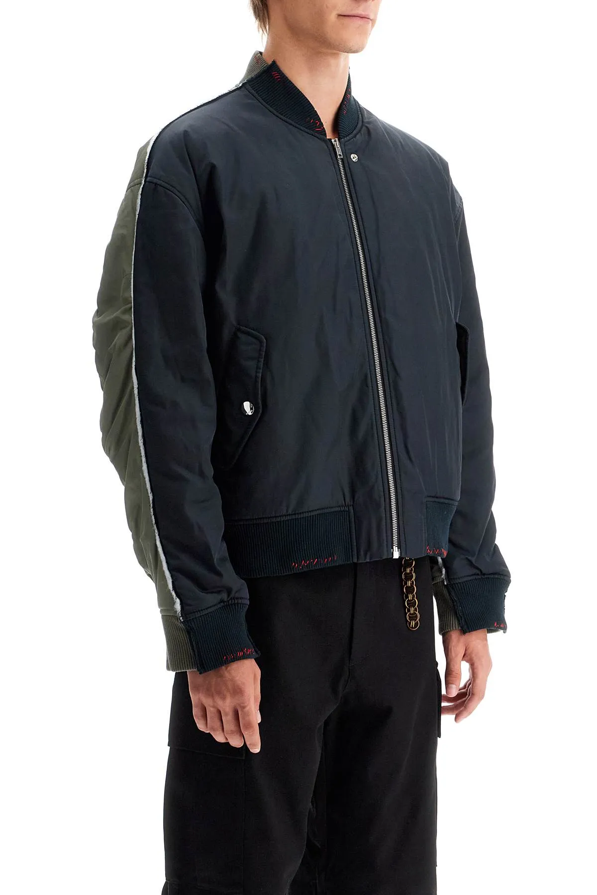 two-tone bomber jacket with stitching JUMU0165QS UTP775 BLUBLACK