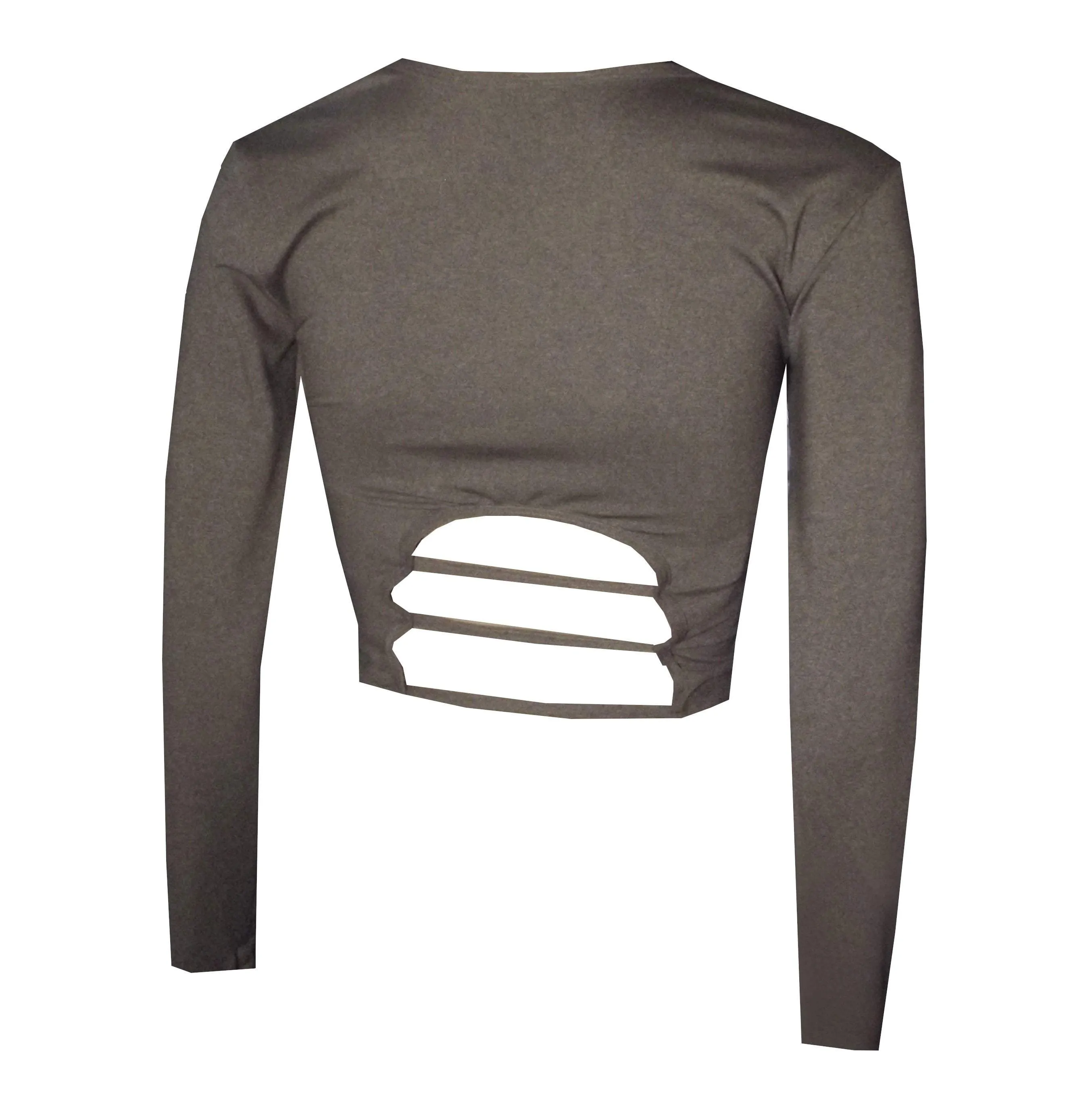 V Neck Long Sleeve Crop Top in Grey TP05