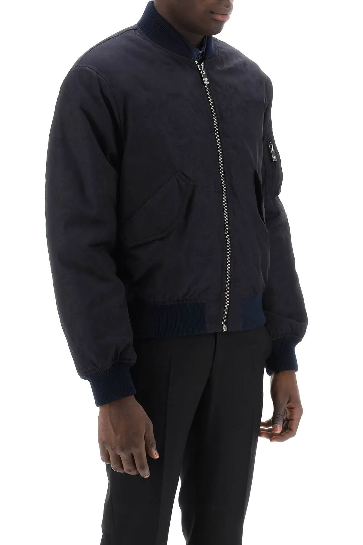 Versace barocco bomber jacket 1013929 1A09826 NAVY BLUE