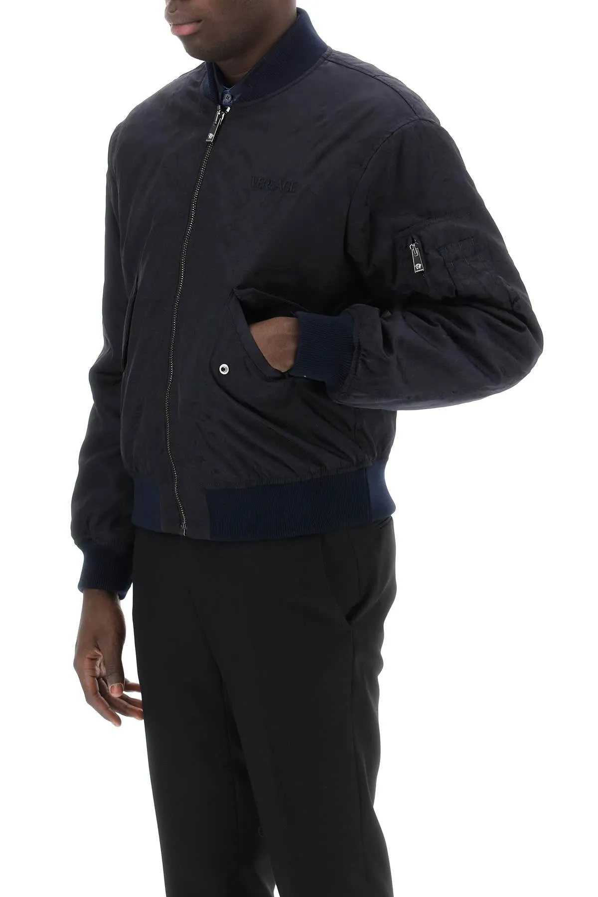 Versace barocco bomber jacket 1013929 1A09826 NAVY BLUE