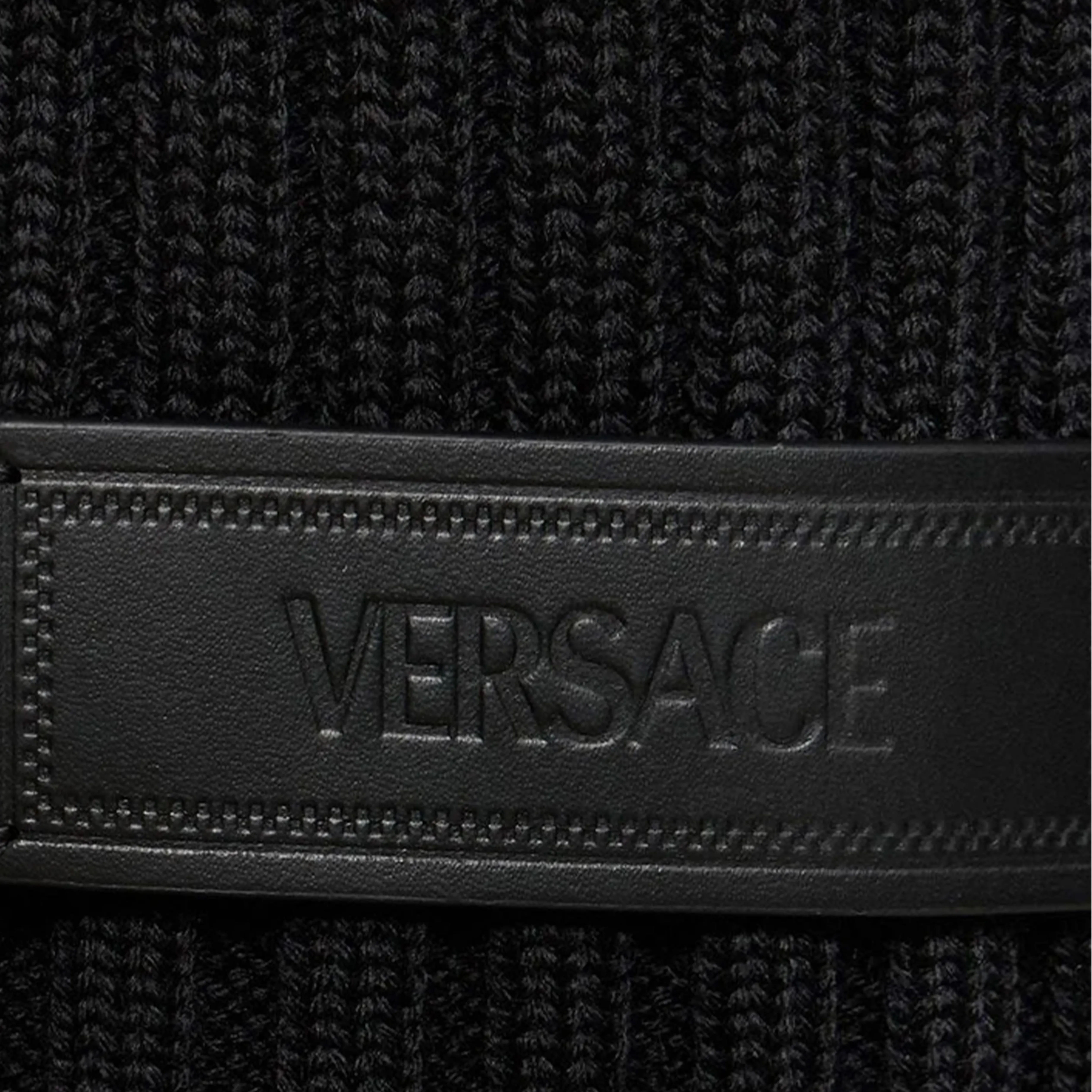 VERSACE  |Crew Neck Wool Long Sleeves Plain Leather Logo Luxury