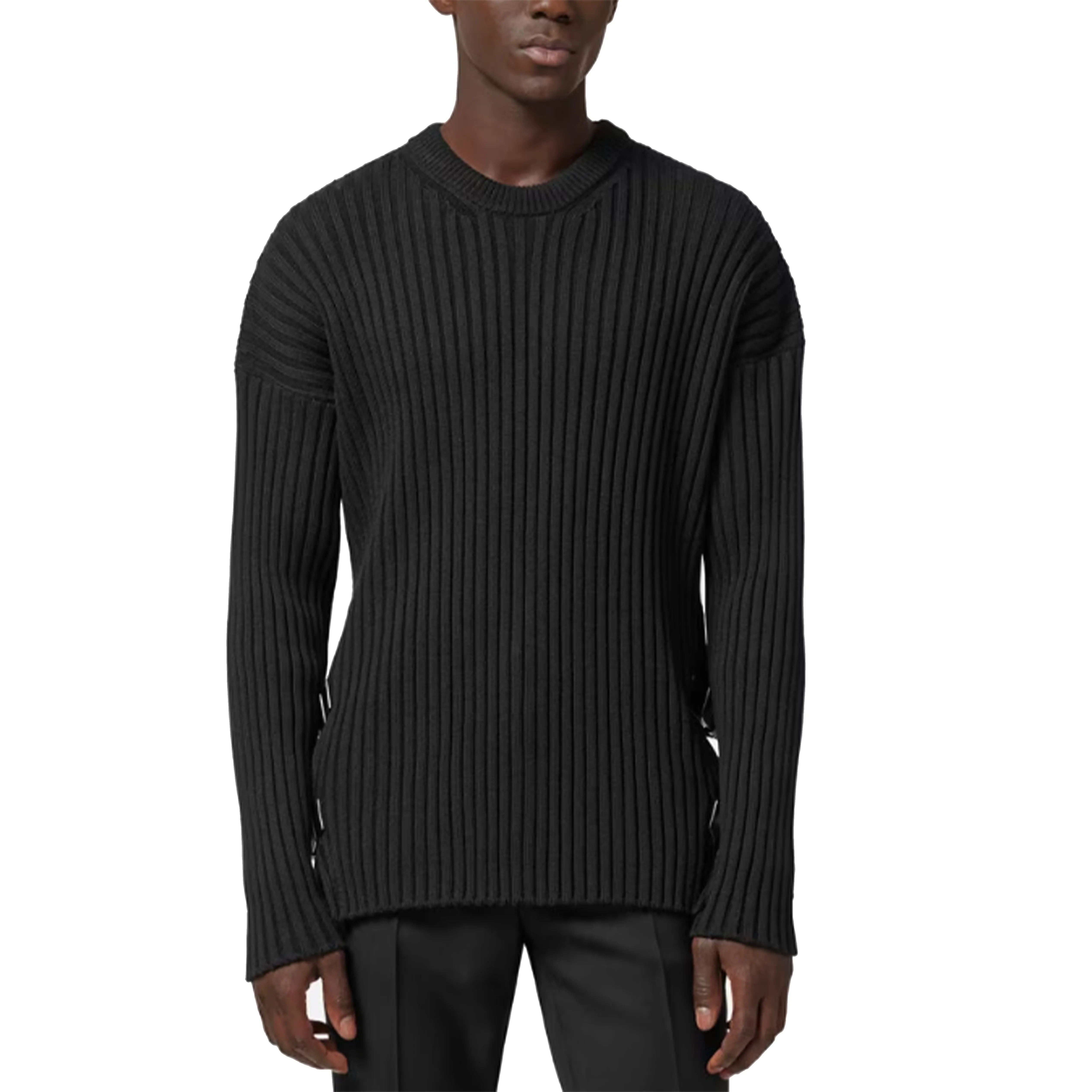 VERSACE  |Crew Neck Wool Long Sleeves Plain Leather Logo Luxury