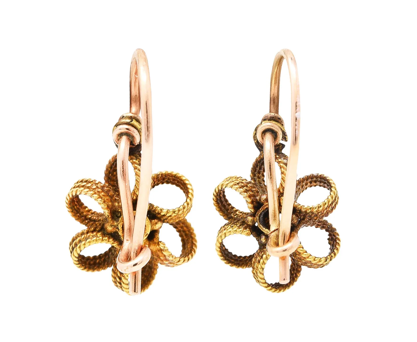 Victorian Diamond 18 Karat Gold Flower Drop Earrings