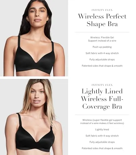 Victoria's Secret Infinity Flex Push Up Bra, Seamless Bra, Wireless Bra, Full Coverage Bra, Back Smoothing Bra, Padded Bra, T Sh