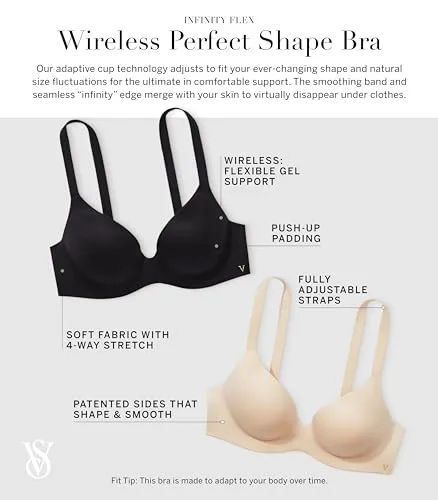 Victoria's Secret Infinity Flex Push Up Bra, Seamless Bra, Wireless Bra, Full Coverage Bra, Back Smoothing Bra, Padded Bra, T Sh