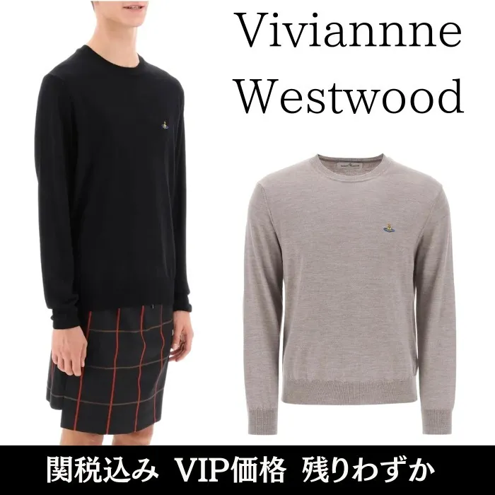 Vivienne Westwood  |Crew Neck Wool Long Sleeves Plain Logo Sweaters