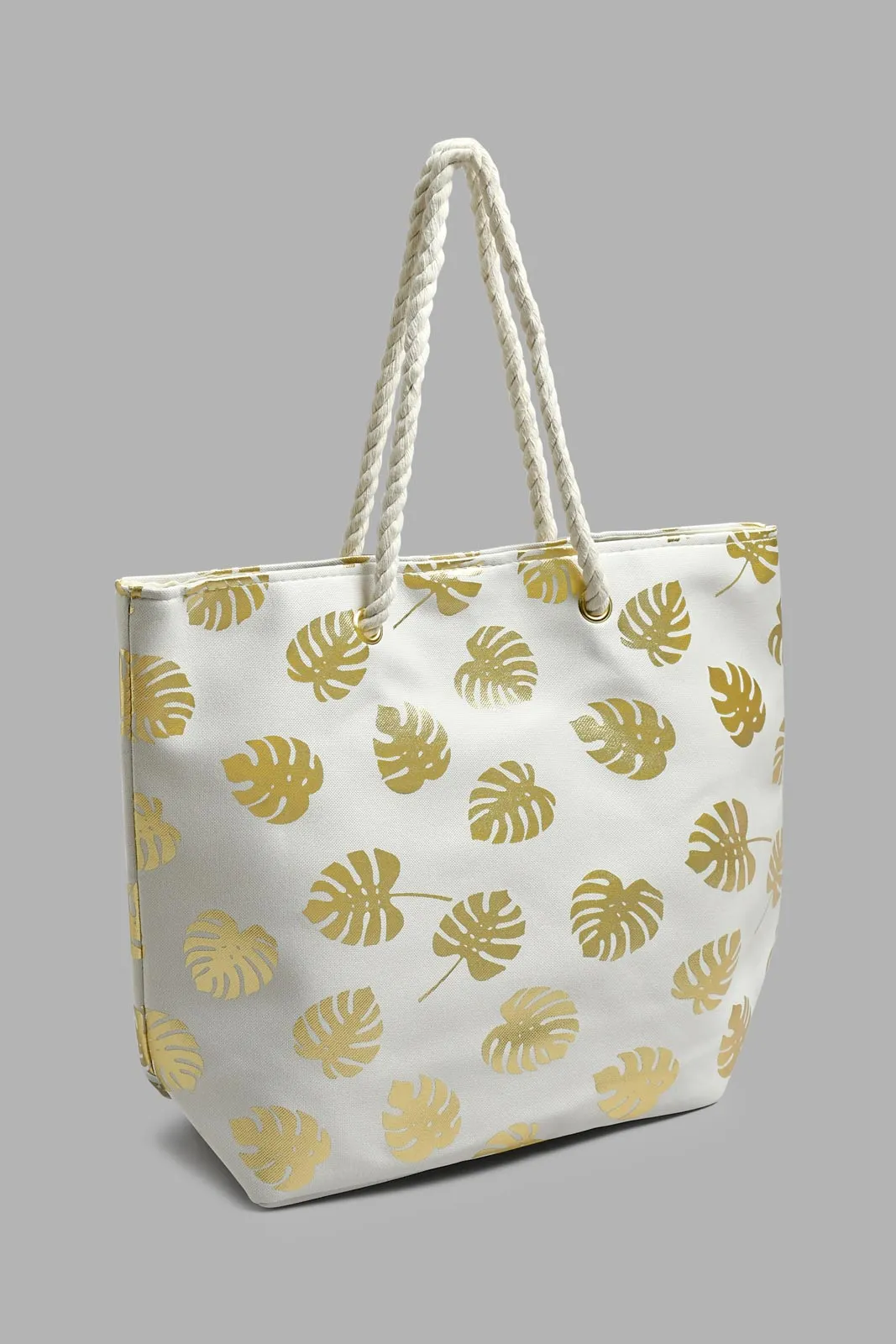 White And Gold Leaves Beach Bag