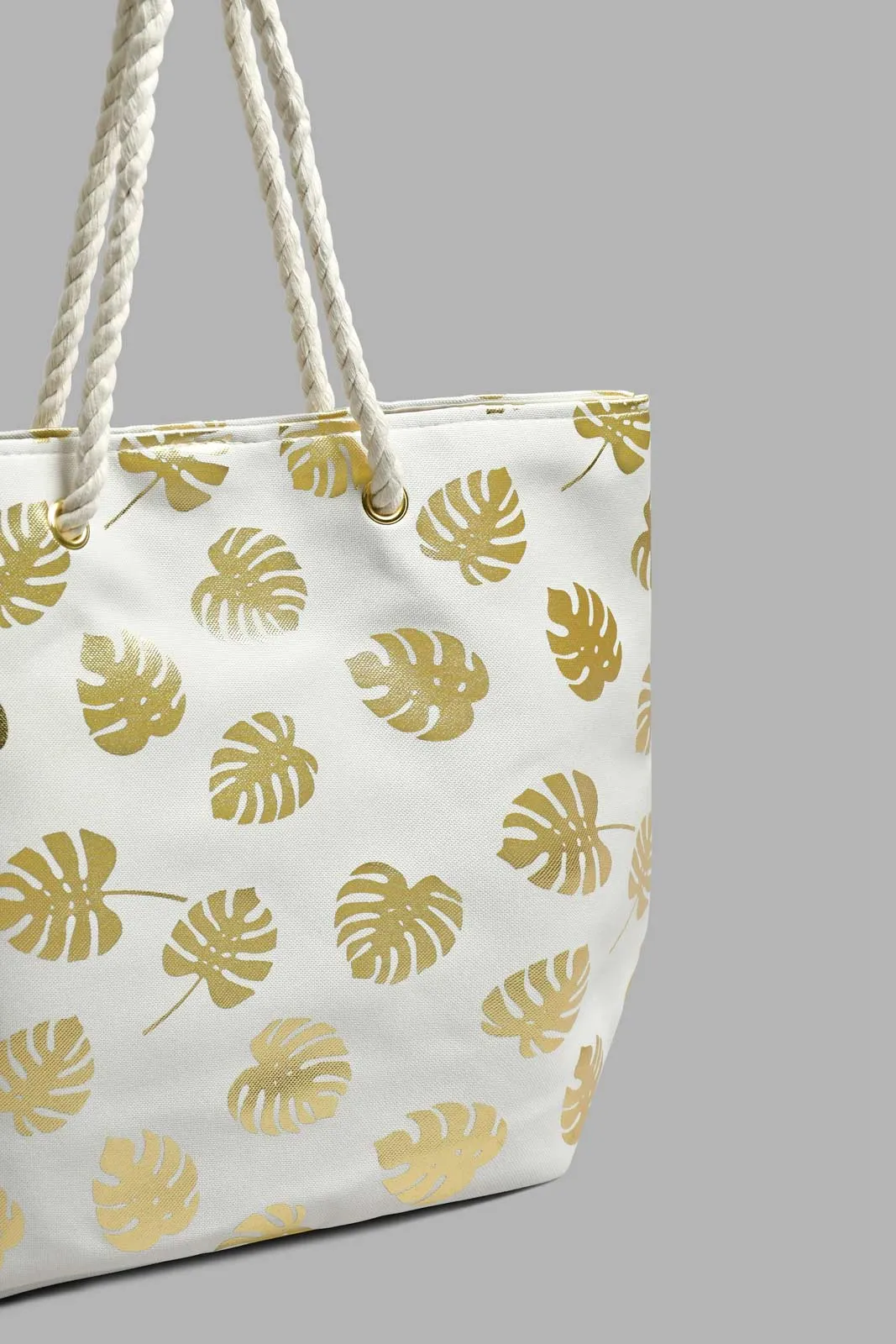 White And Gold Leaves Beach Bag