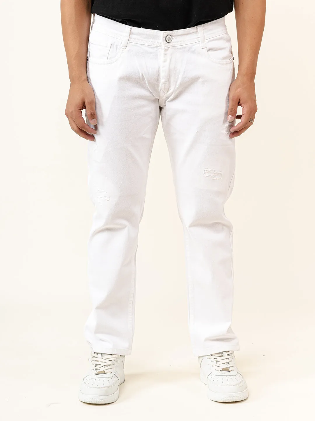 White Distressed Loose Ankle Mens Jeans